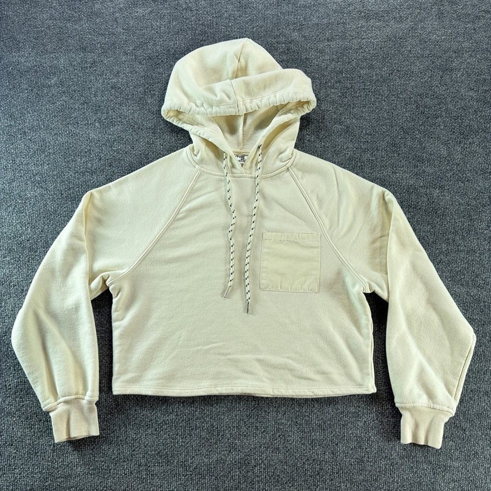 Future Collective Women Cream Cropped Raglan Hoodie Sweatshirt S Fall Streetwear